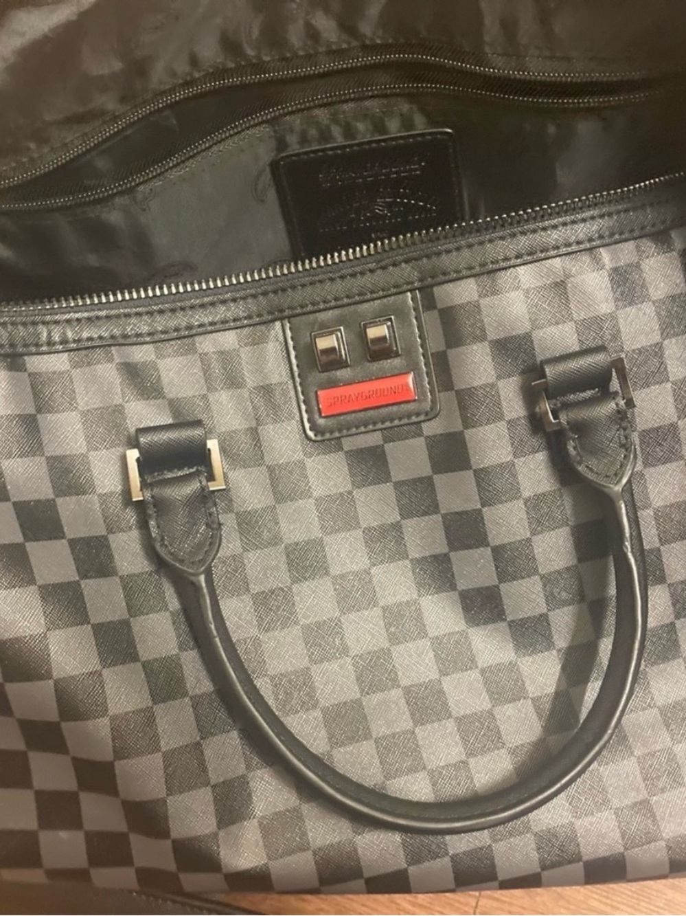 Spray ground duffle bag limited edition blackgrey checkered board pattern